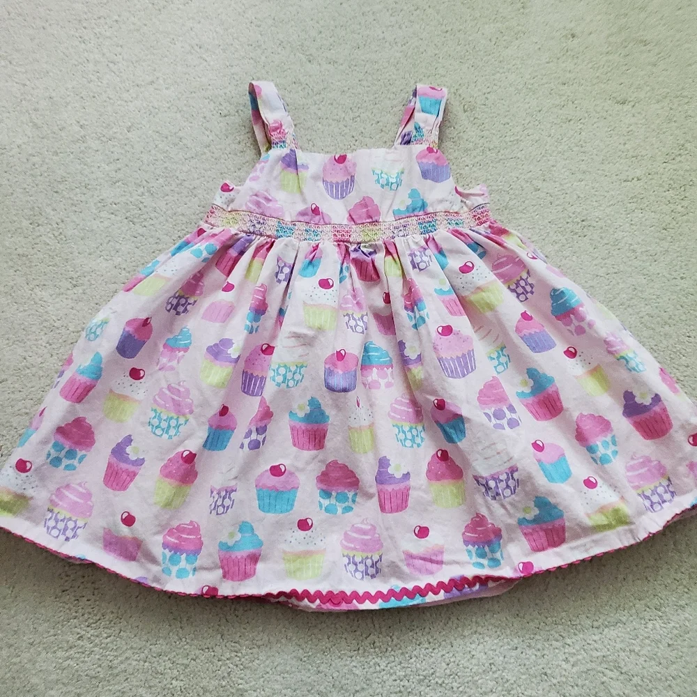 Gymboree Girls Pink Cupcake Embroidered Smocked Dress sz12-18m